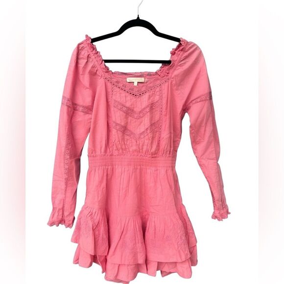 Loveshackfancy Pink Sanaya Tiered Lace Long Sleeve Mini Dress XS - Picture 8 of 15